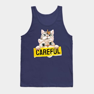 cat couple with yellow careful sign Tank Top